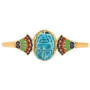 Victorian 18k Faience & Enamel Scarab-Motif Pin