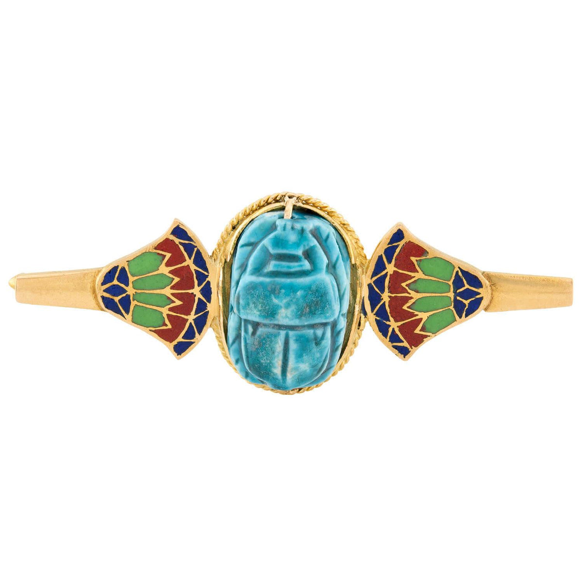 Victorian 18k Faience & Enamel Scarab-Motif Pin