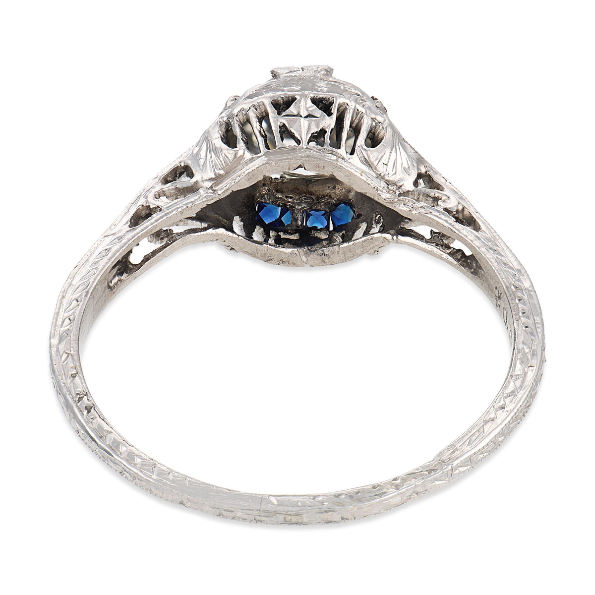 Art Deco Platinum Diamond & Sapphire Engagement Ring .70ct