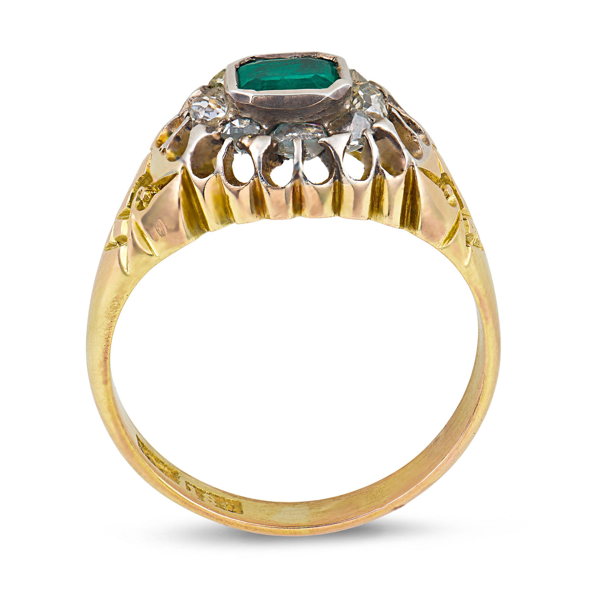 Victorian English 18k/Sterling Silver Emerald & Diamond Halo Ring