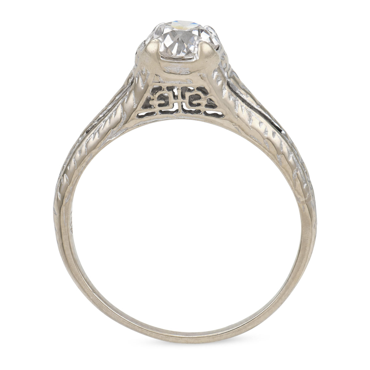 Art Deco 18k Diamond Engagement Ring .60ct