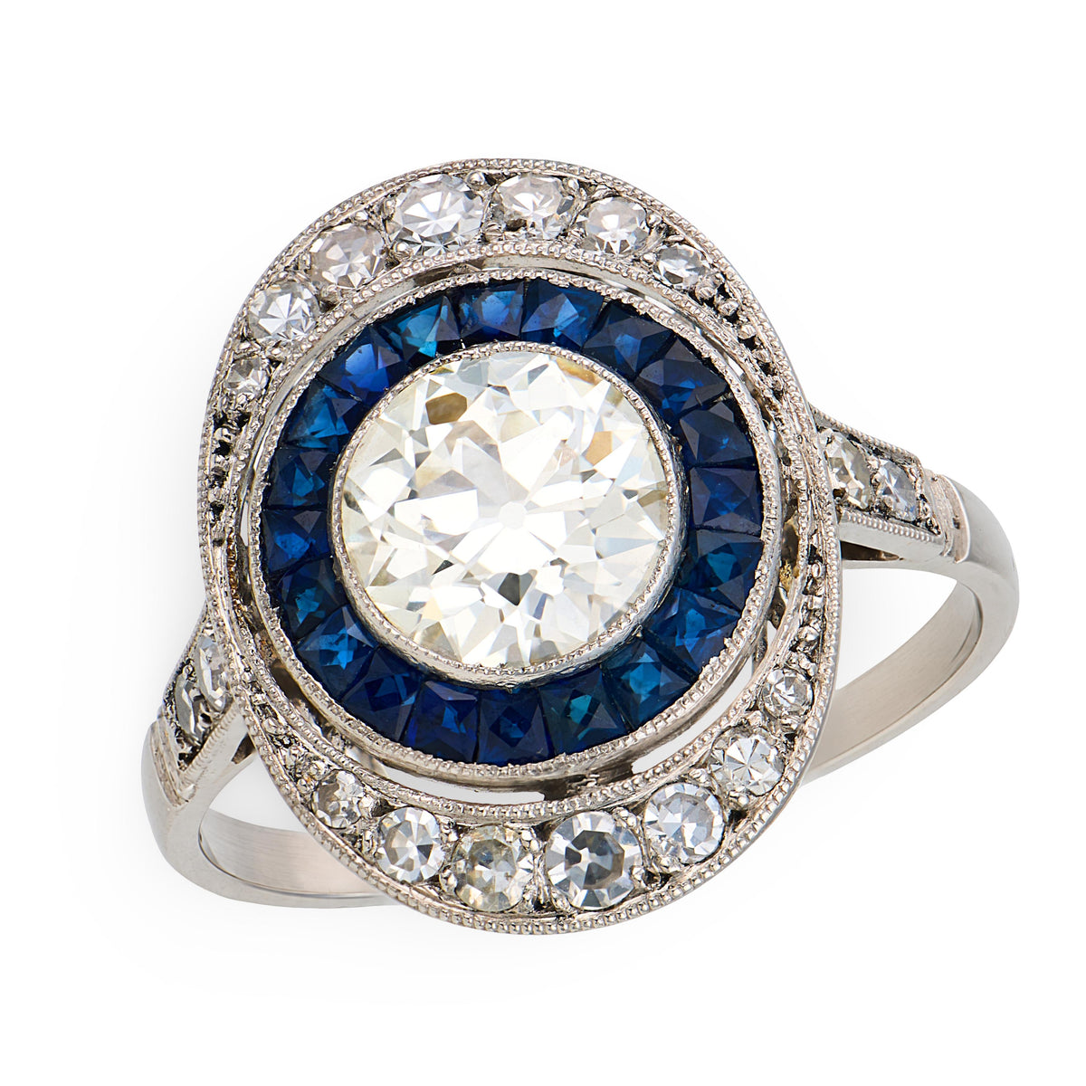 Art Deco Platinum Diamond & Sapphire Engagement Ring 1.65ct