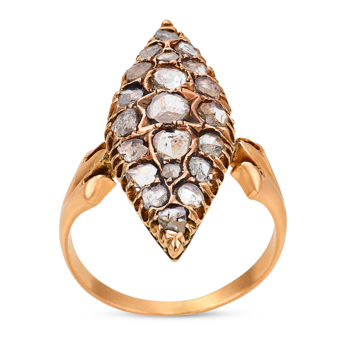 Georgian 18k Diamond Navette Ring
