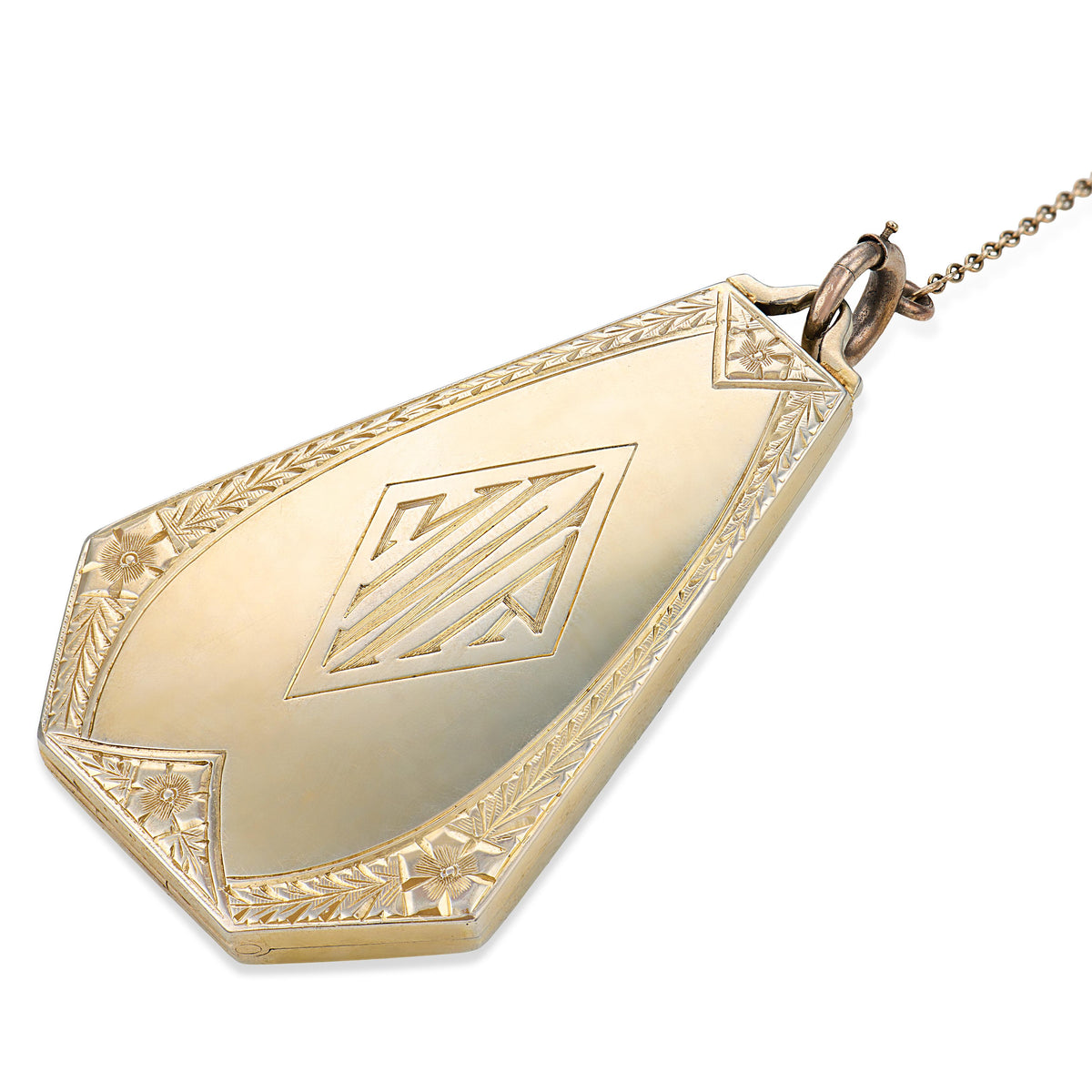 Art Deco 14k Diamond & Onyx Locket Pendant Necklace