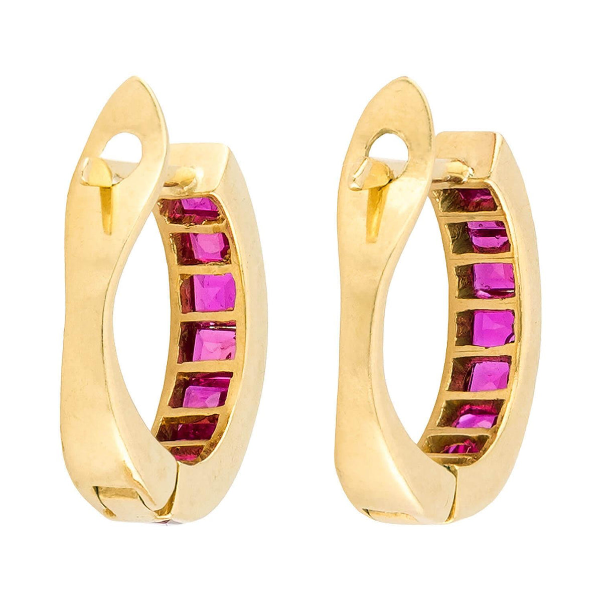 Estate 14k Ruby Huggie Hoop Earrings