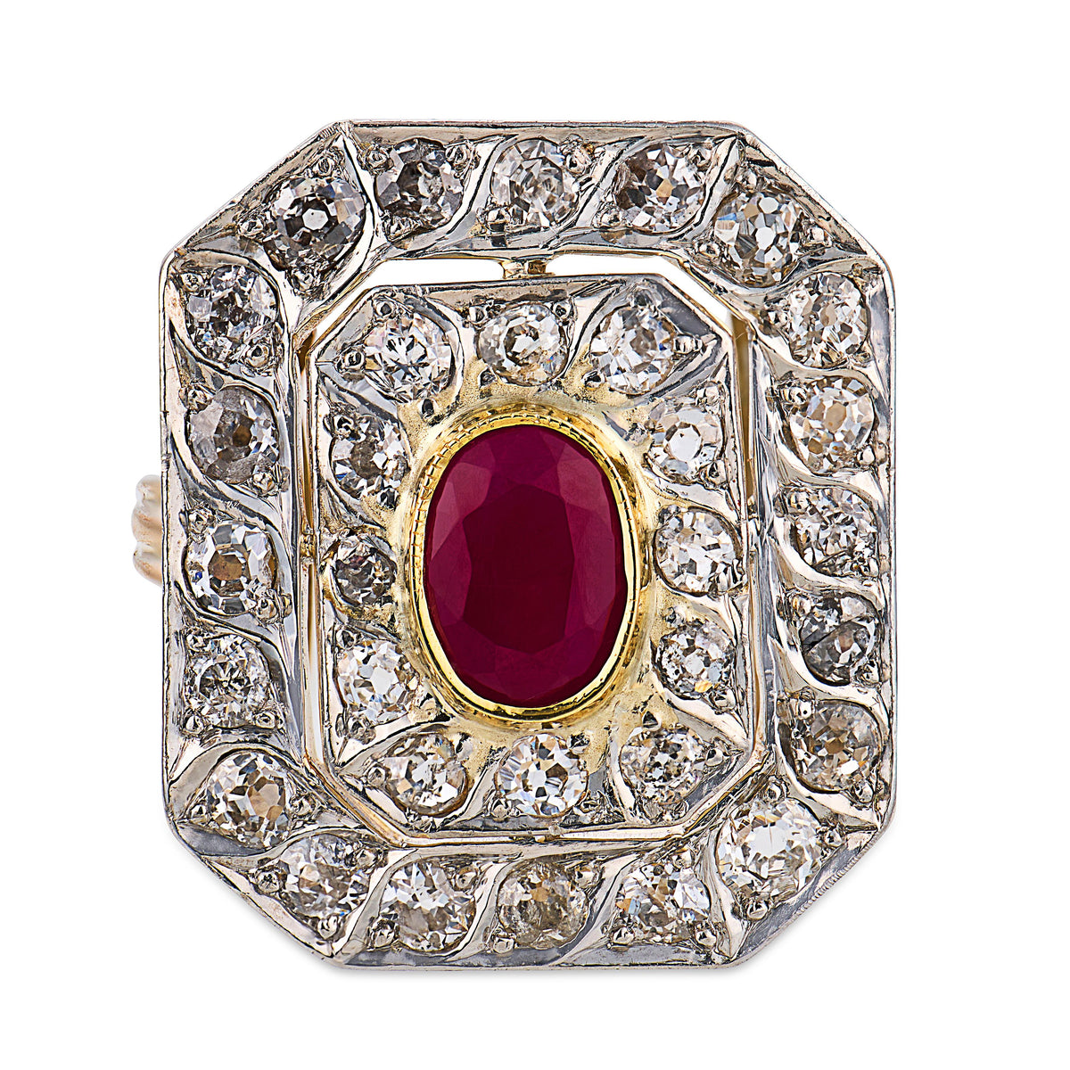 Edwardian 18k/Platinum Ruby & Diamond Halo Ring