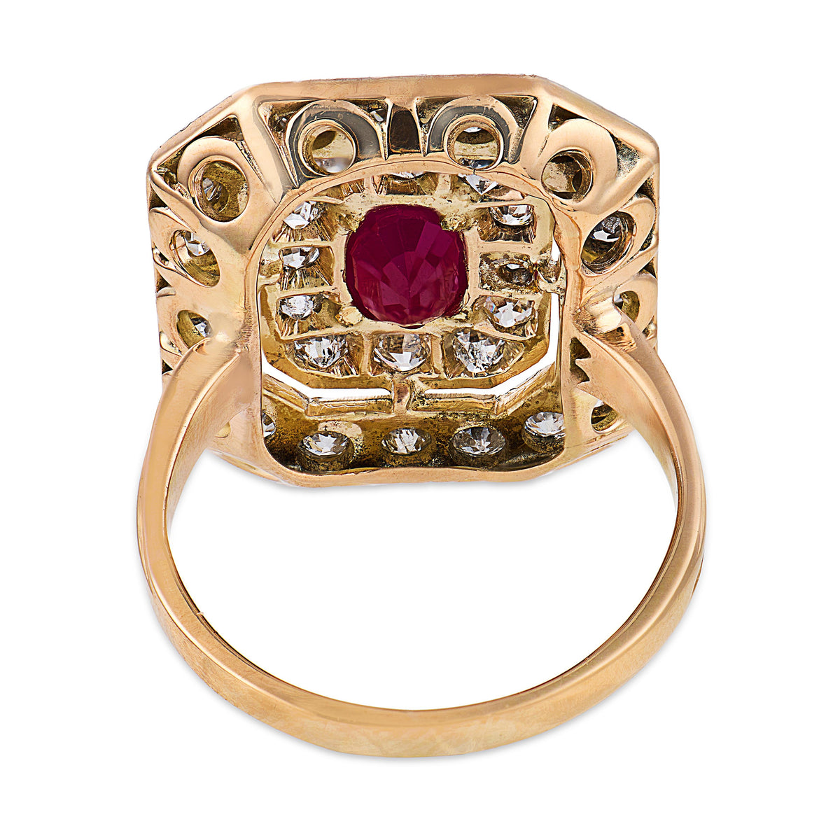 Edwardian 18k/Platinum Ruby & Diamond Halo Ring