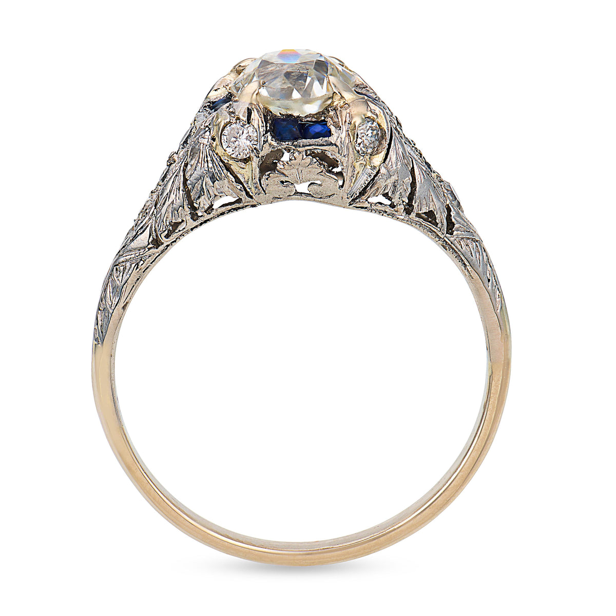 Art Deco Platinum Diamond & Sapphire Engagement Ring 1.04ct