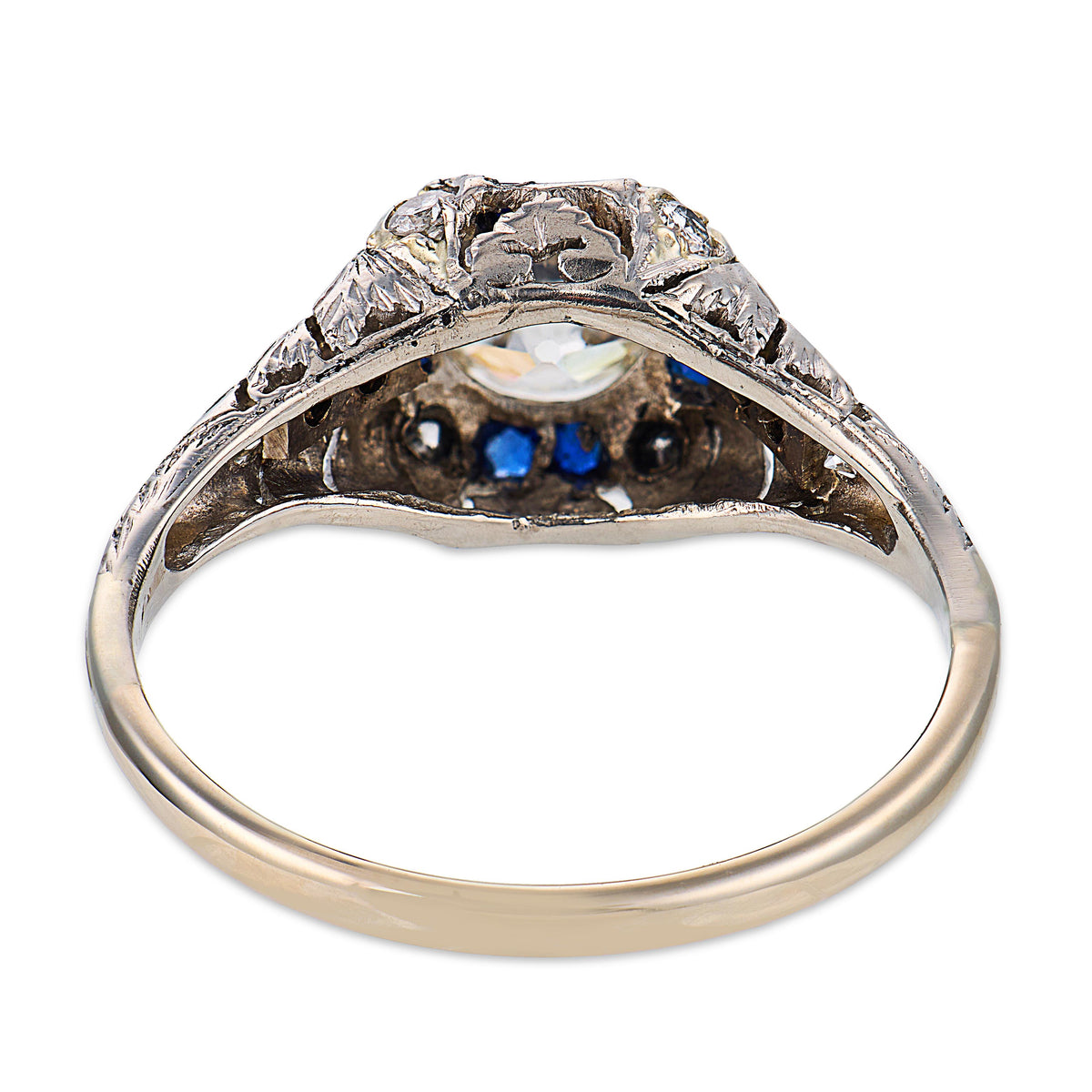 Art Deco Platinum Diamond & Sapphire Engagement Ring 1.04ct