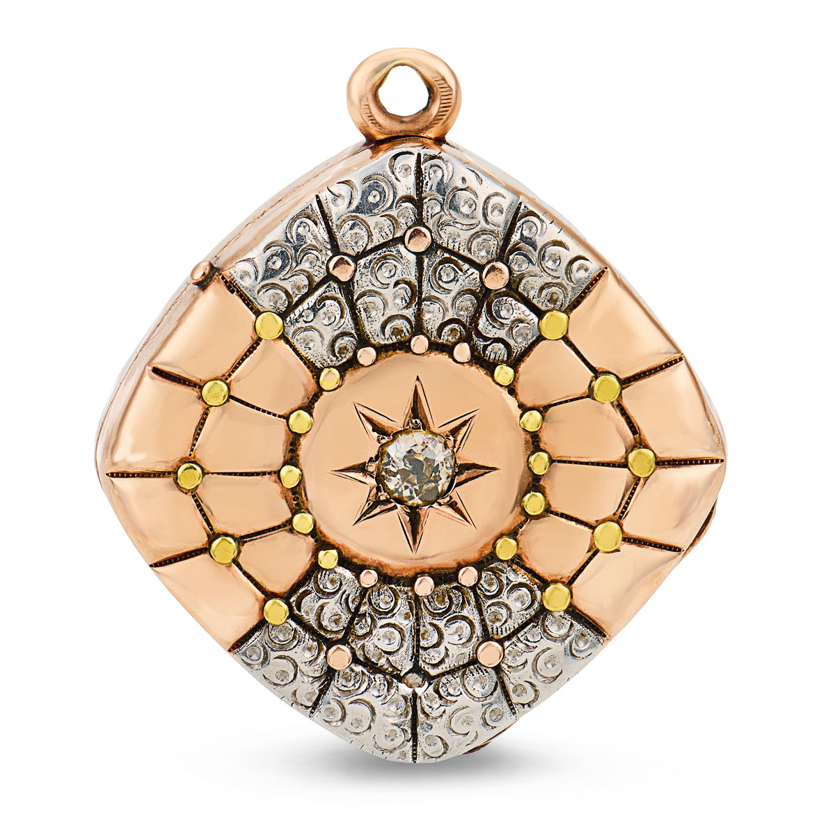 Edwardian 14k/Platinum Diamond Starburst-Motif Locket Pendant