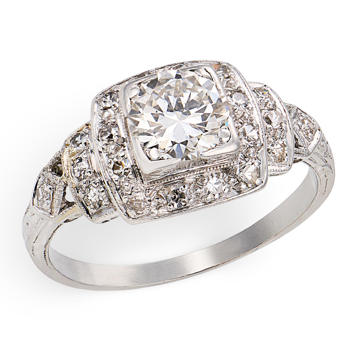 Art Deco Platinum Diamond Engagement Ring.90ct