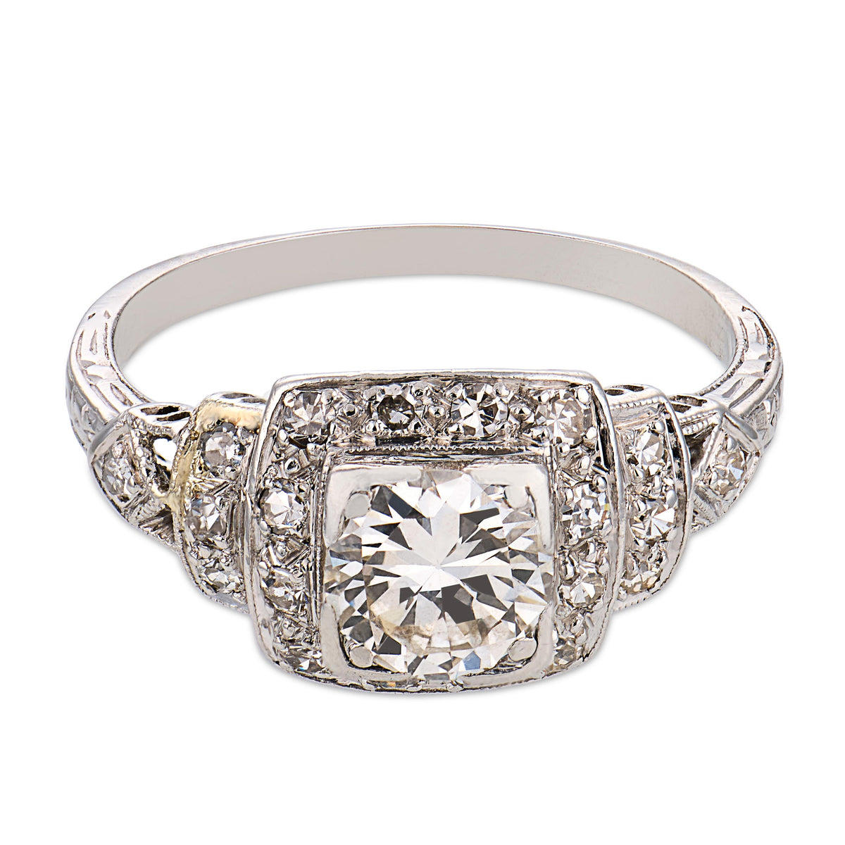 Art Deco Platinum Diamond Engagement Ring.90ct