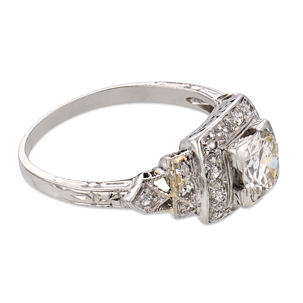 Art Deco Platinum Diamond Engagement Ring.90ct