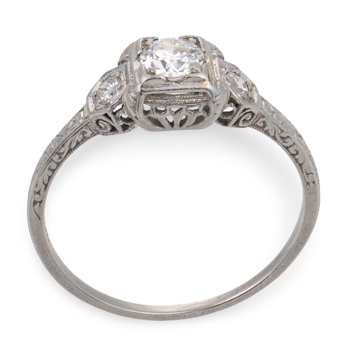 Art Deco Platinum Diamond Engagement Ring .55ct