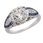 Art Deco Platinum Diamond & Sapphire Engagement Ring 1.59ct