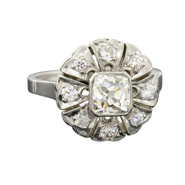 Edwardian Platinum French Cut Diamond Cluster Ring 1.10ct