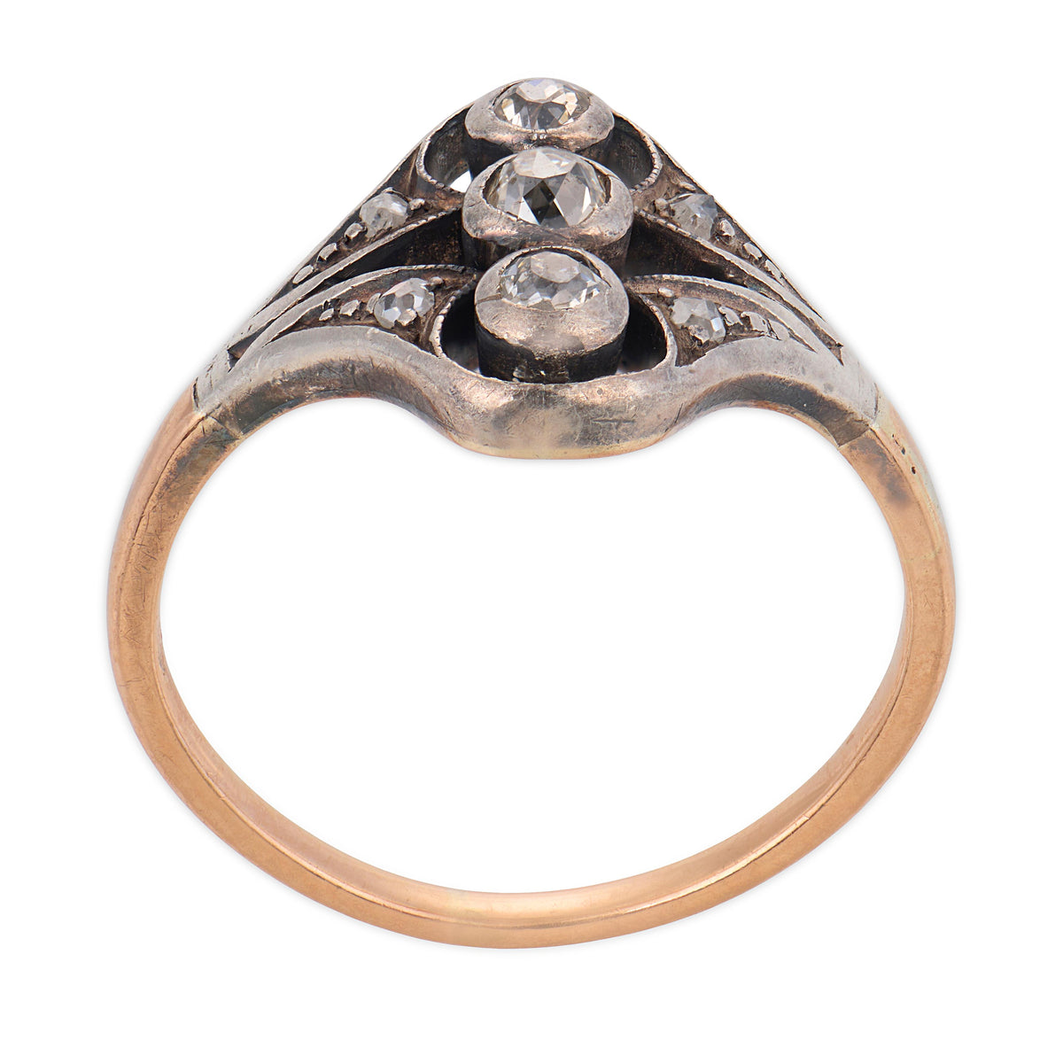 Victorian 14k/Sterling Silver Diamond Navette Ring