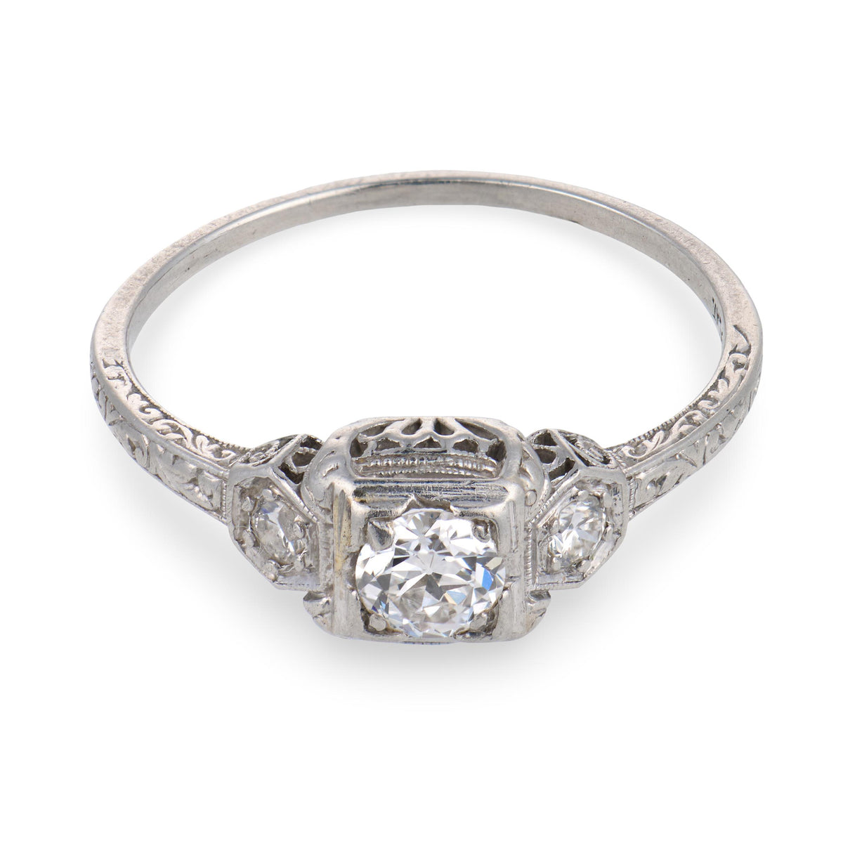 Art Deco Platinum Diamond Engagement Ring .55ct