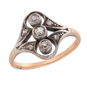 Victorian 14k/Sterling Silver Diamond Navette Ring