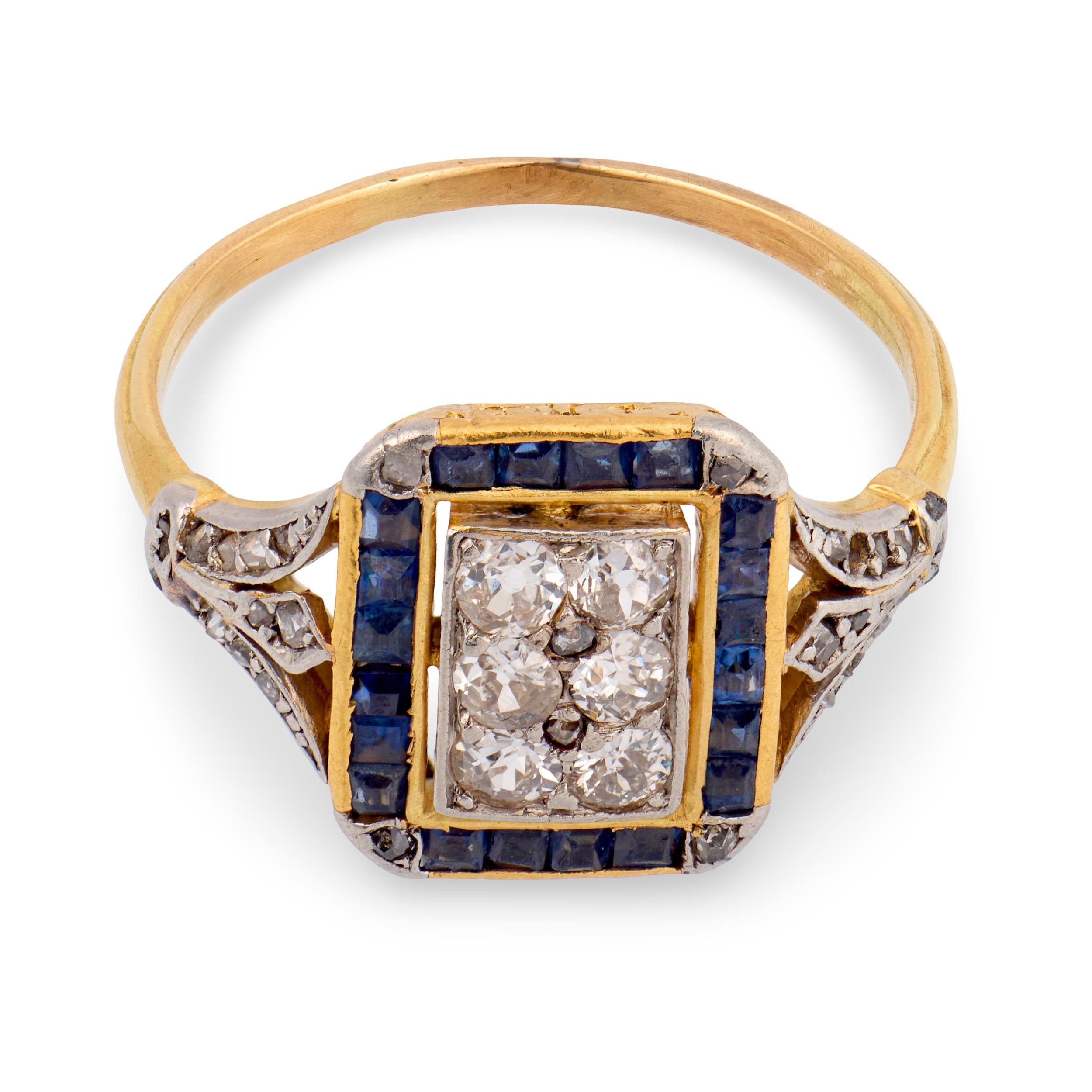 Edwardian 18k/Platinum Diamond & Sapphire Ring