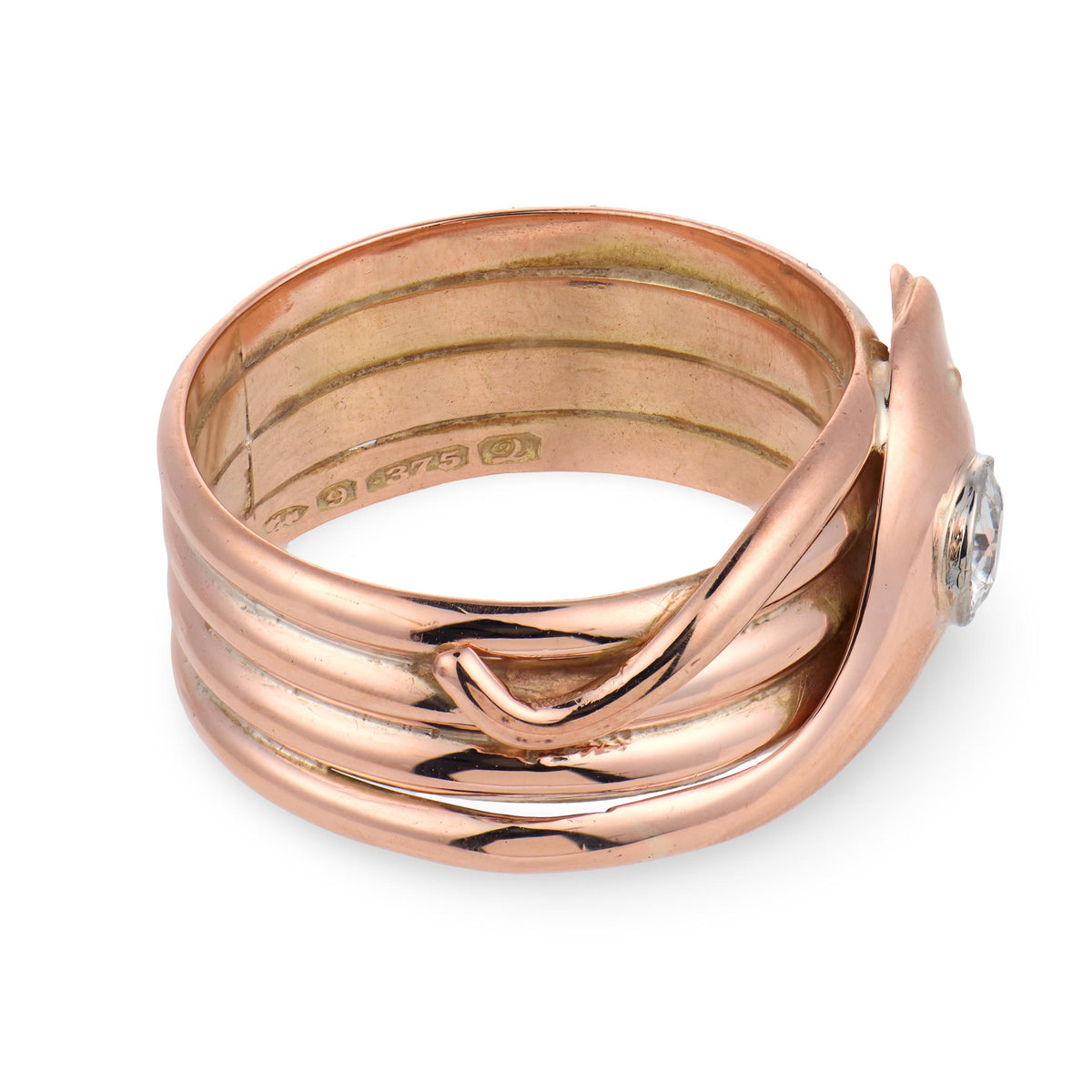 Victorian English 9k Diamond Snake Ring