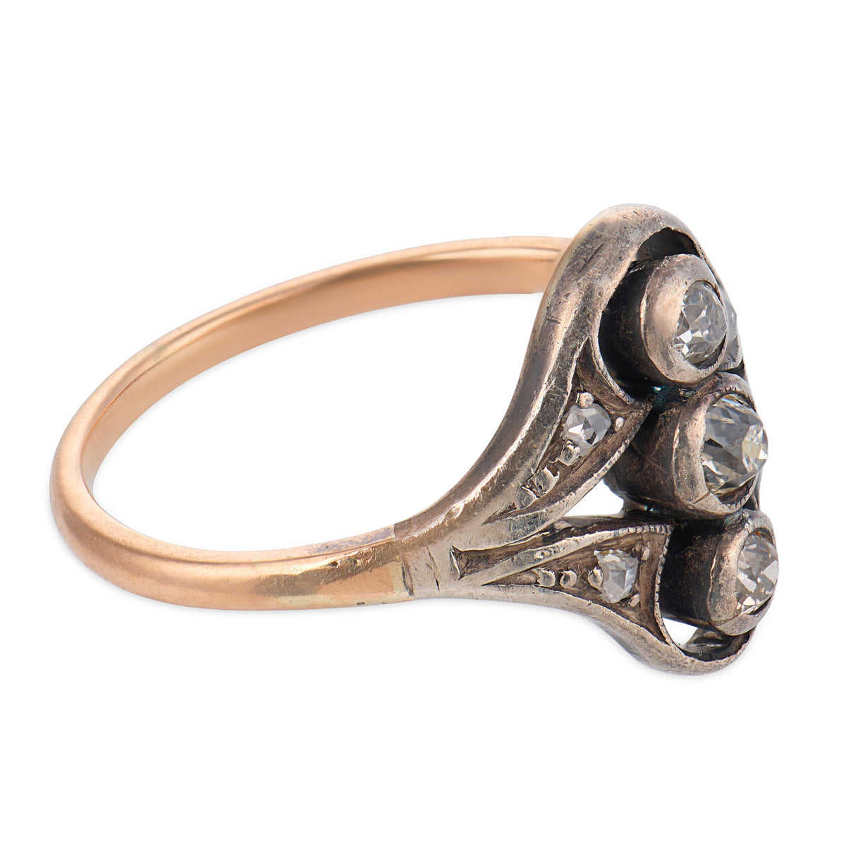 Victorian 14k/Sterling Silver Diamond Navette Ring