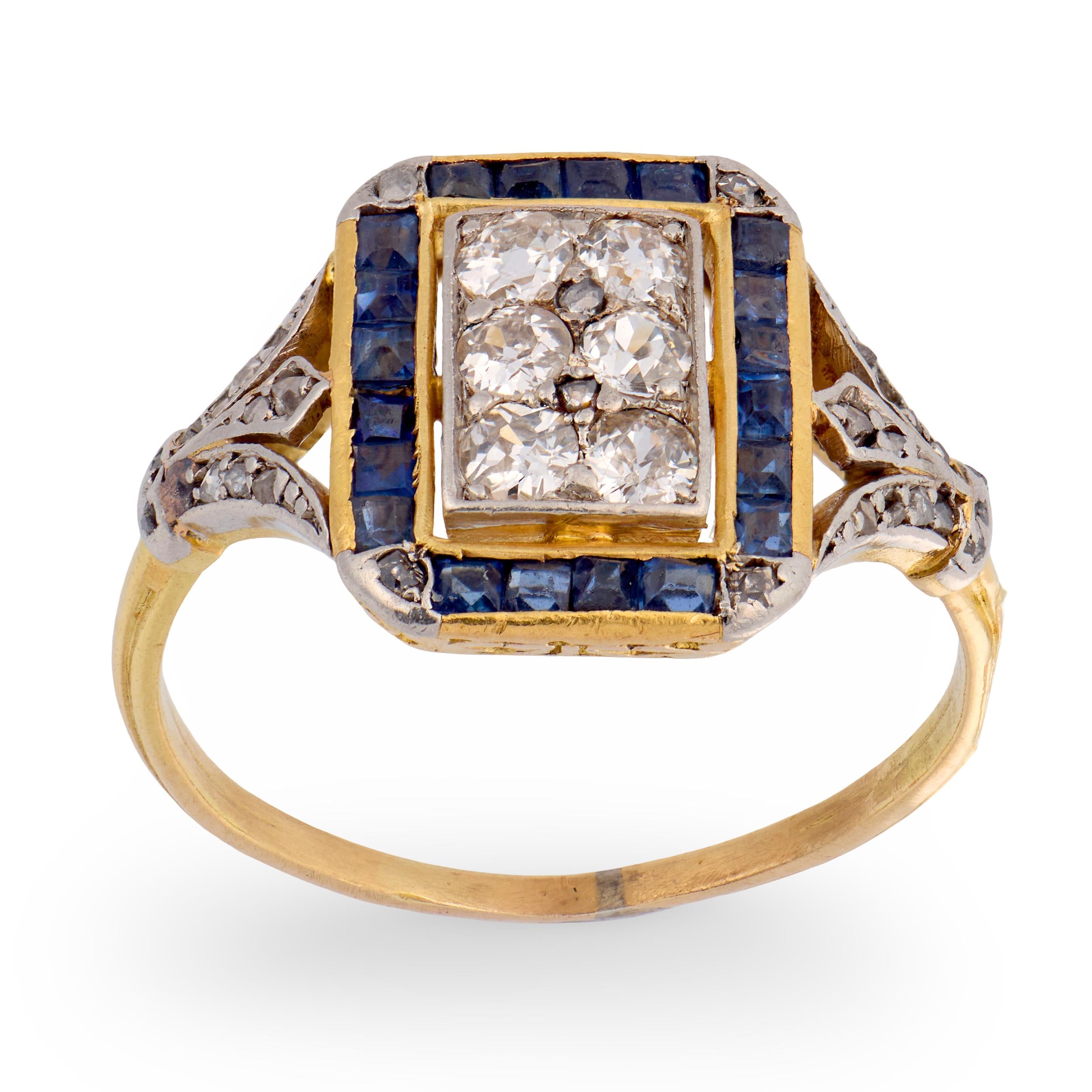 Edwardian 18k/Platinum Diamond & Sapphire Ring