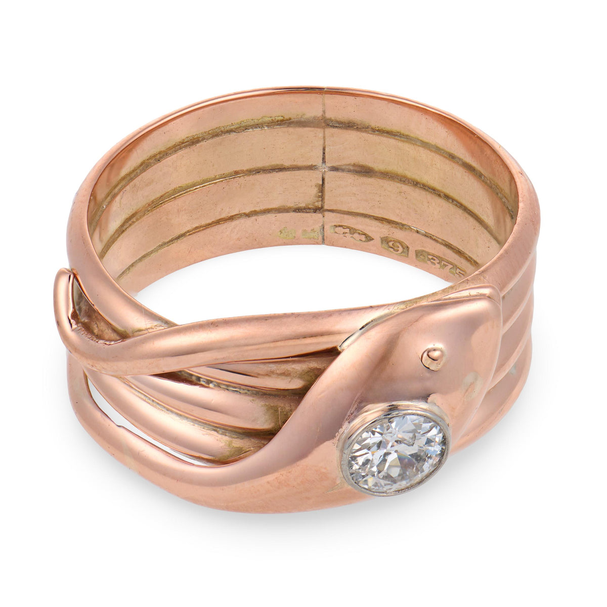 Victorian English 9k Diamond Snake Ring