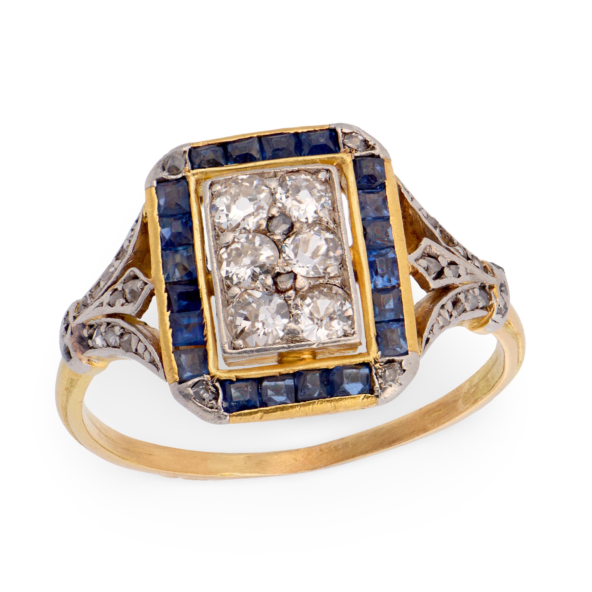 Edwardian 18k/Platinum Diamond & Sapphire Ring