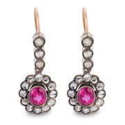 Victorian 14k/Sterling Silver Diamond & "Ruby" Dangle Earrings
