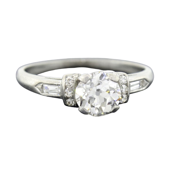Late Art Deco Platinum Diamond Engagement Ring 0.51ctw