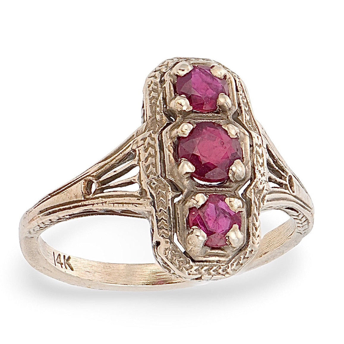 Art Deco 14k Ruby .60ctw Navette filigree Ring