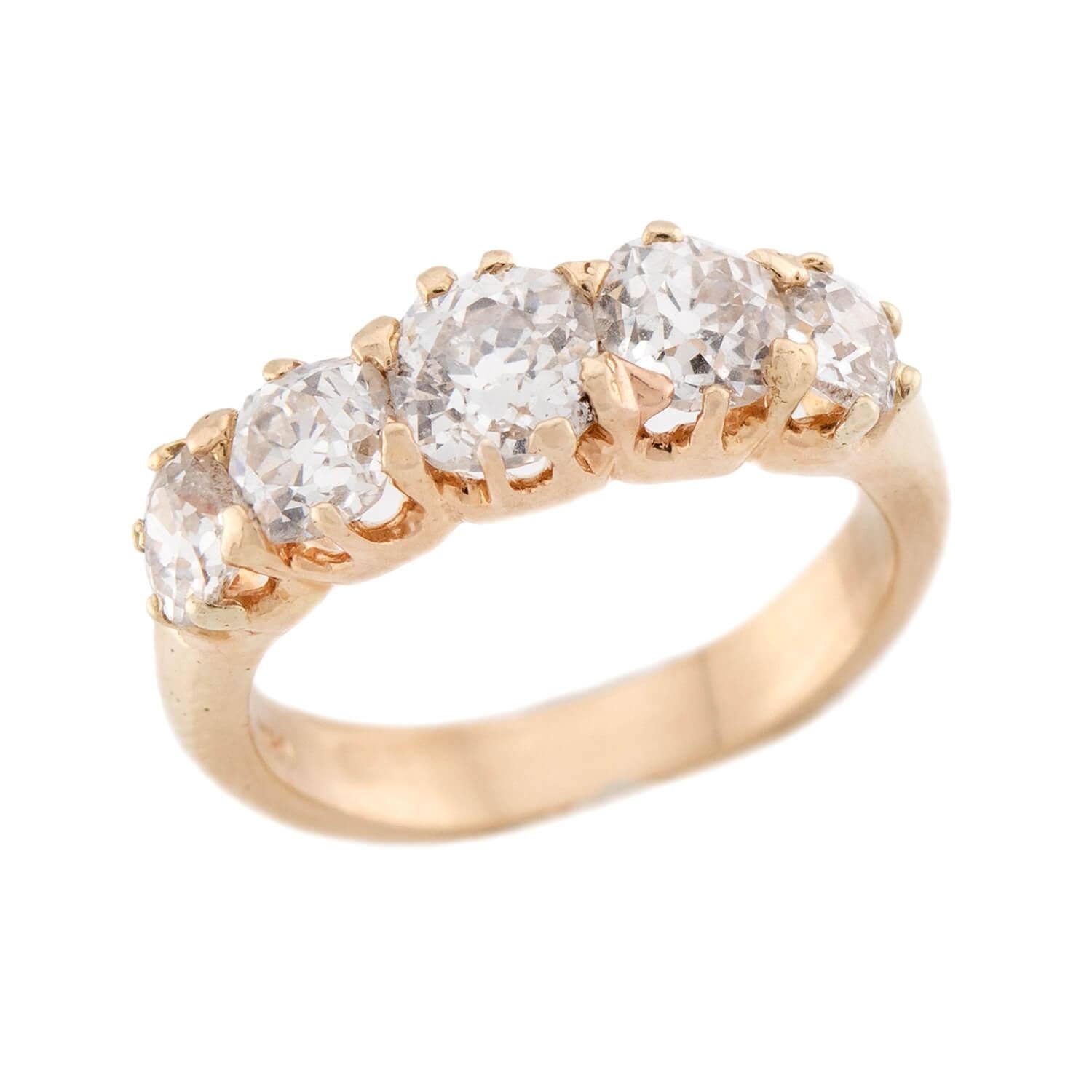 Victorian 14k Diamond 5 Stone Engagement Ring