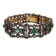 Regency Russian 14k Gold/Sterling Silver Emerald & Diamond Line Bracelet