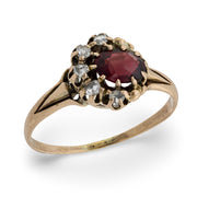 Victorian 14k Garnet and Diamond Crescent-Motif Ring