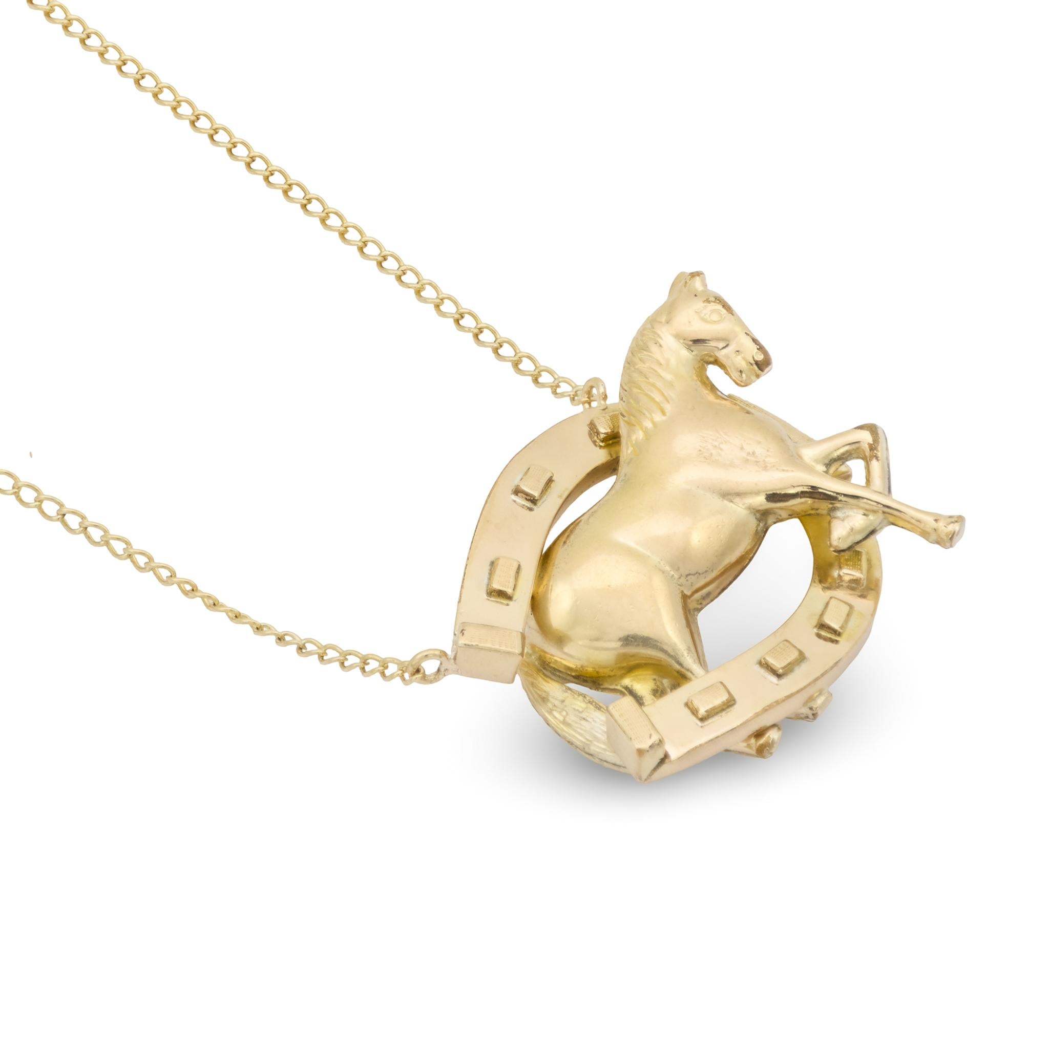 Victorian 14k Horse & Horseshoe Pendant Necklace