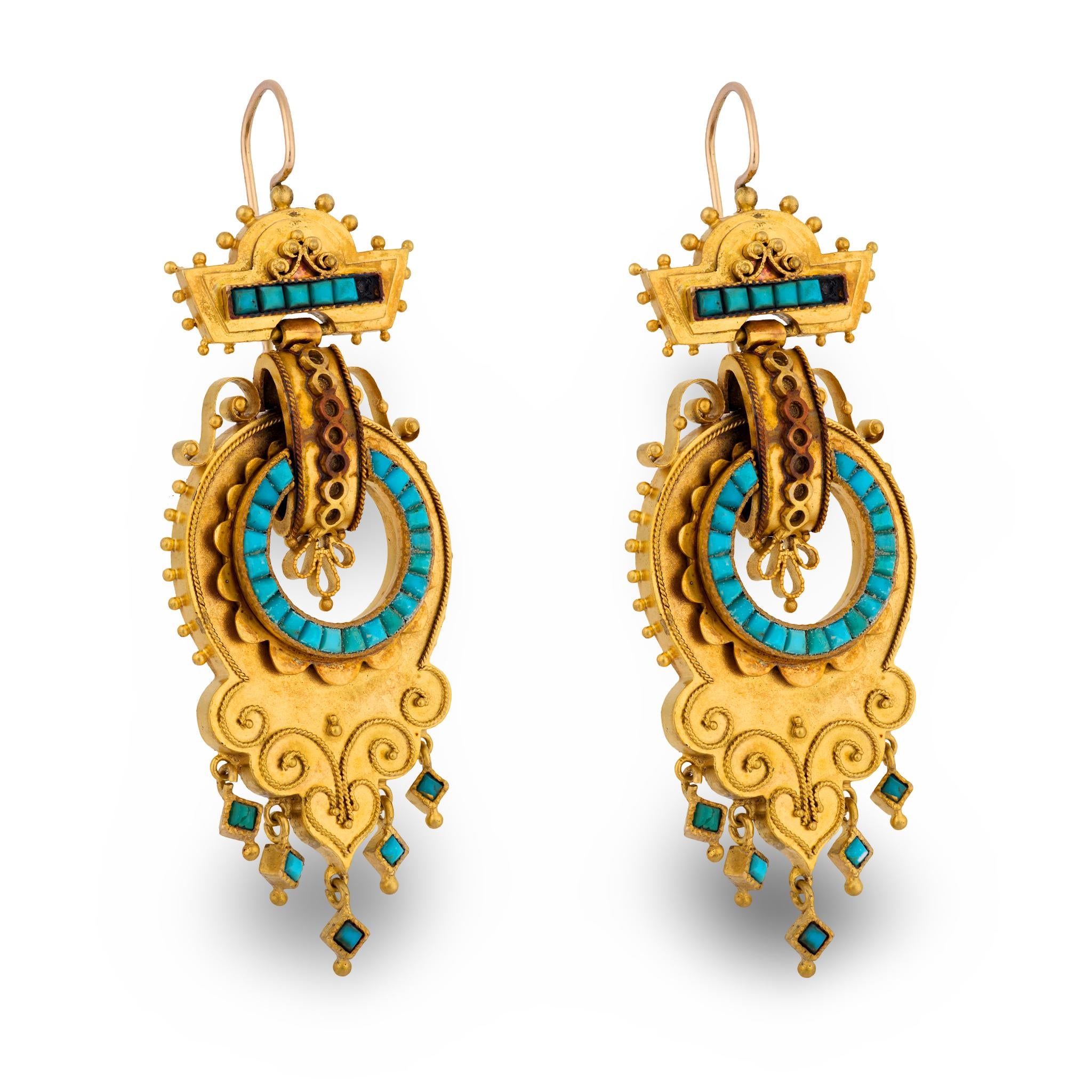Victorian 14k Etruscan Turquoise Earrings
