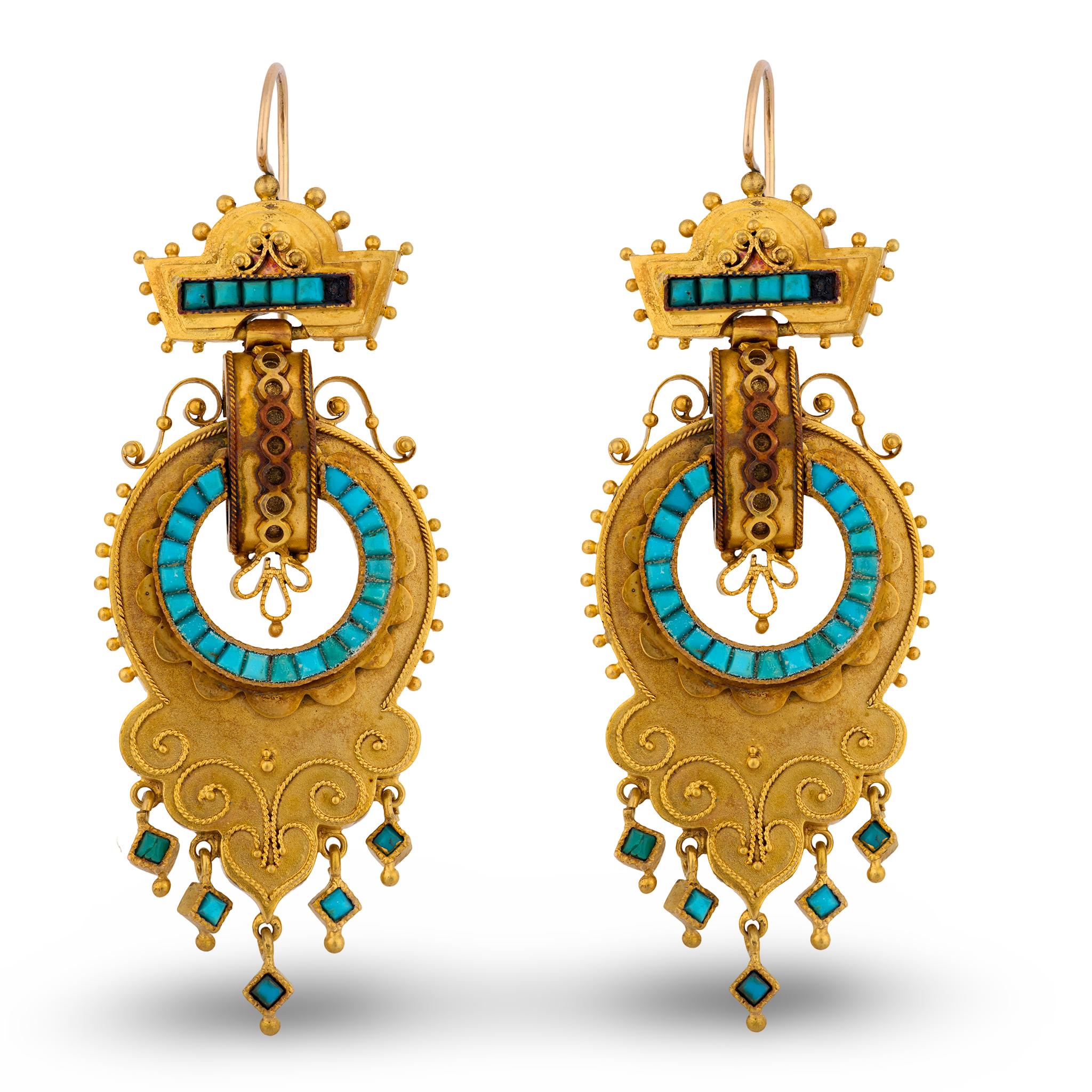 Victorian 14k Etruscan Turquoise Earrings