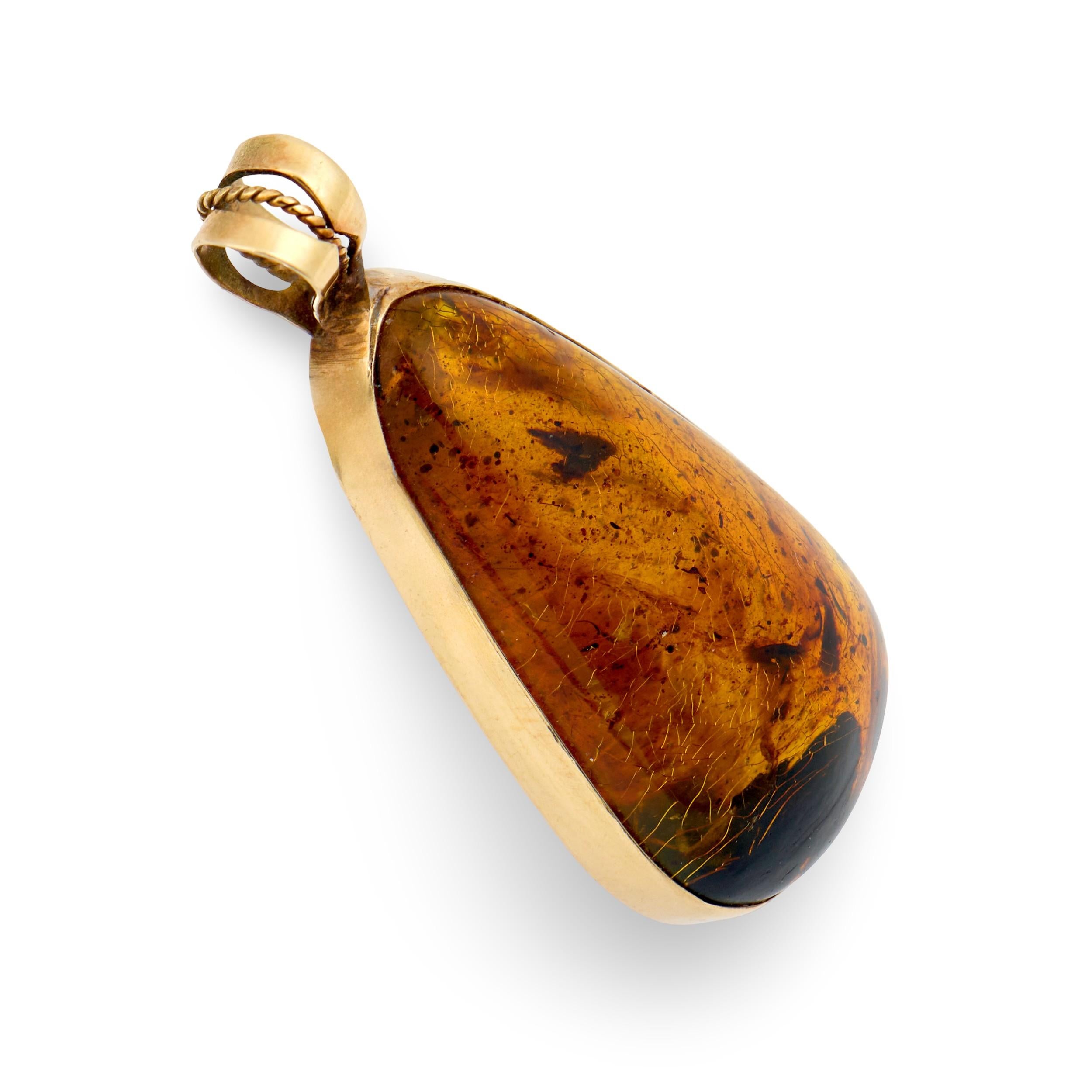 Estate 14k Amber Teardrop Pendant