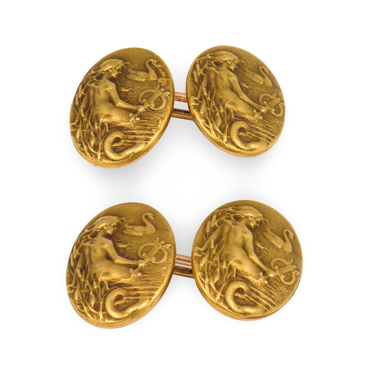 KREMENTZ & CO. Art Nouveau 14k Repoussé Mermaid-Motif Cufflinks