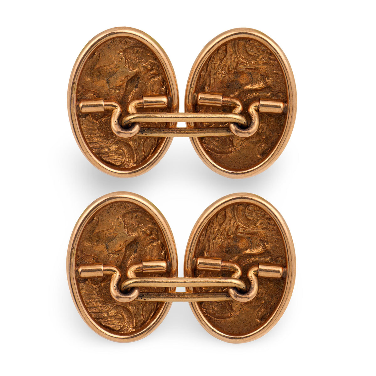 KREMENTZ & CO. Art Nouveau 14k Repoussé Mermaid-Motif Cufflinks