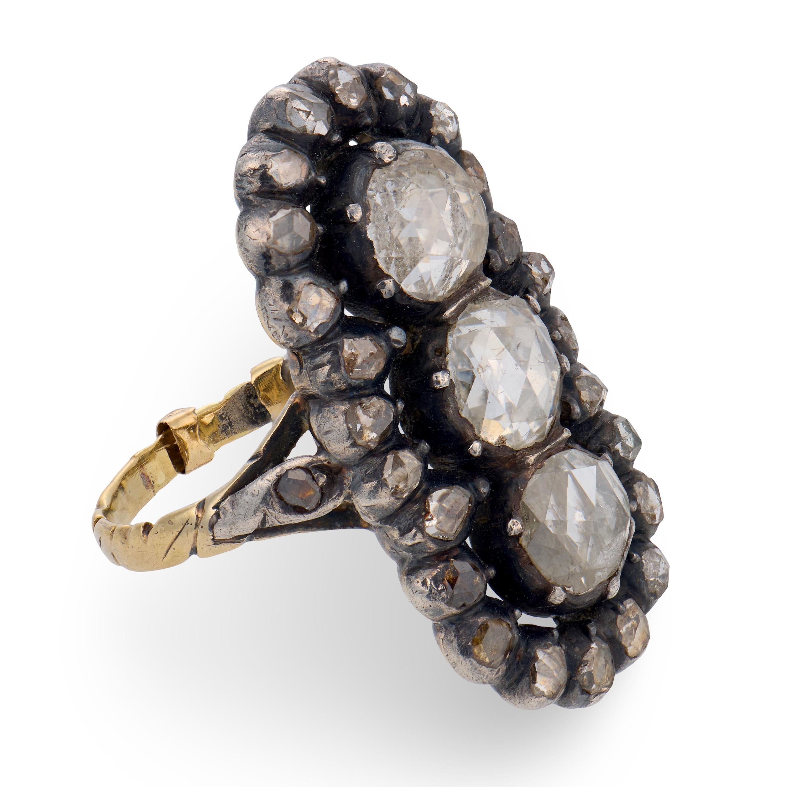 Georgian 18k/Sterling Silver Diamond Navette Ring