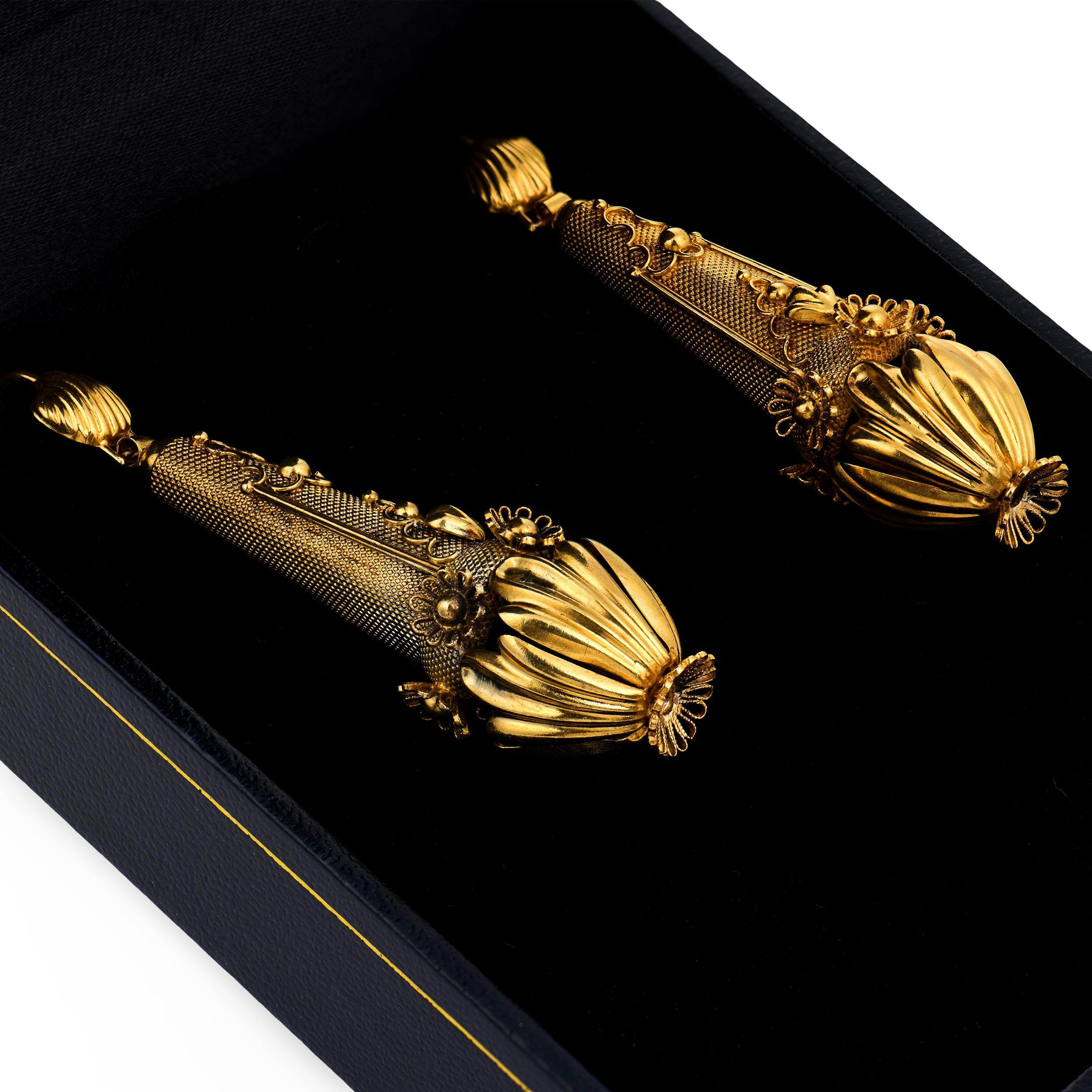 Victorian 15k Etruscan Dangle Earrings
