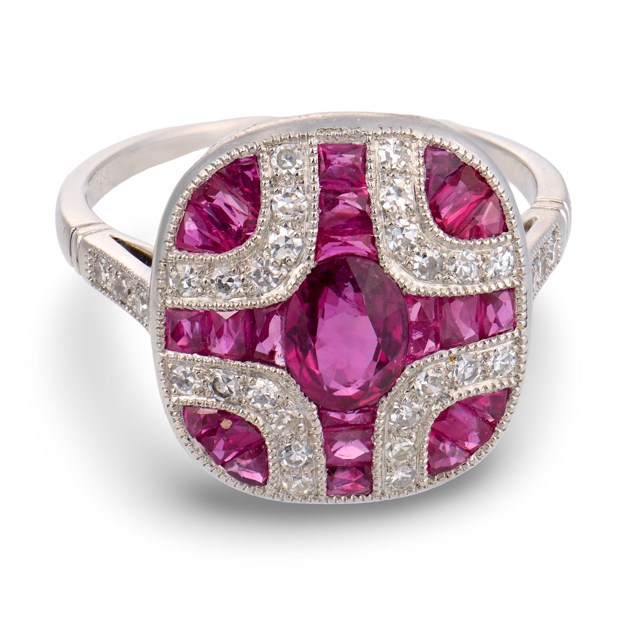 Retro Platinum Ruby & Diamond Ring