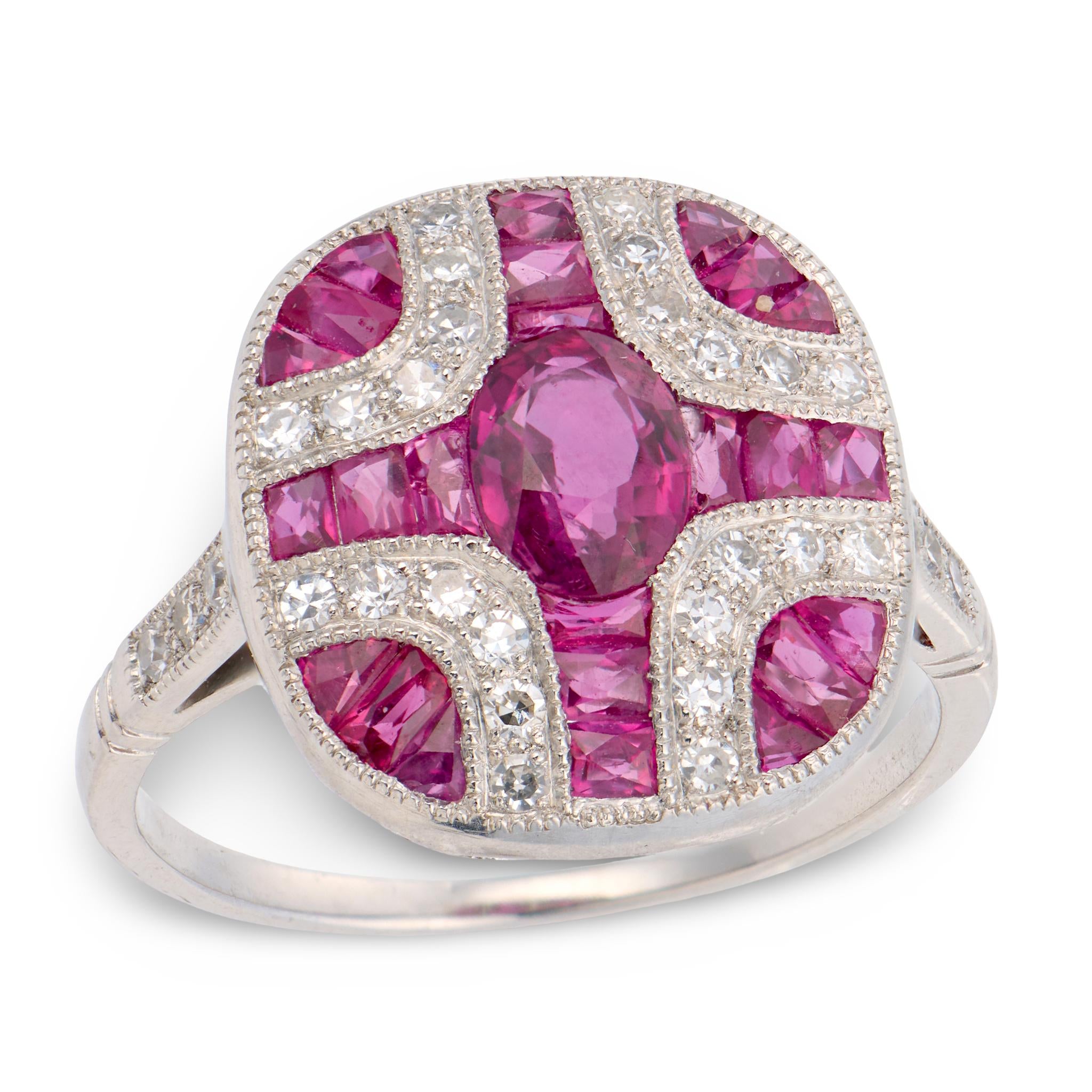 Retro Platinum Ruby & Diamond Ring