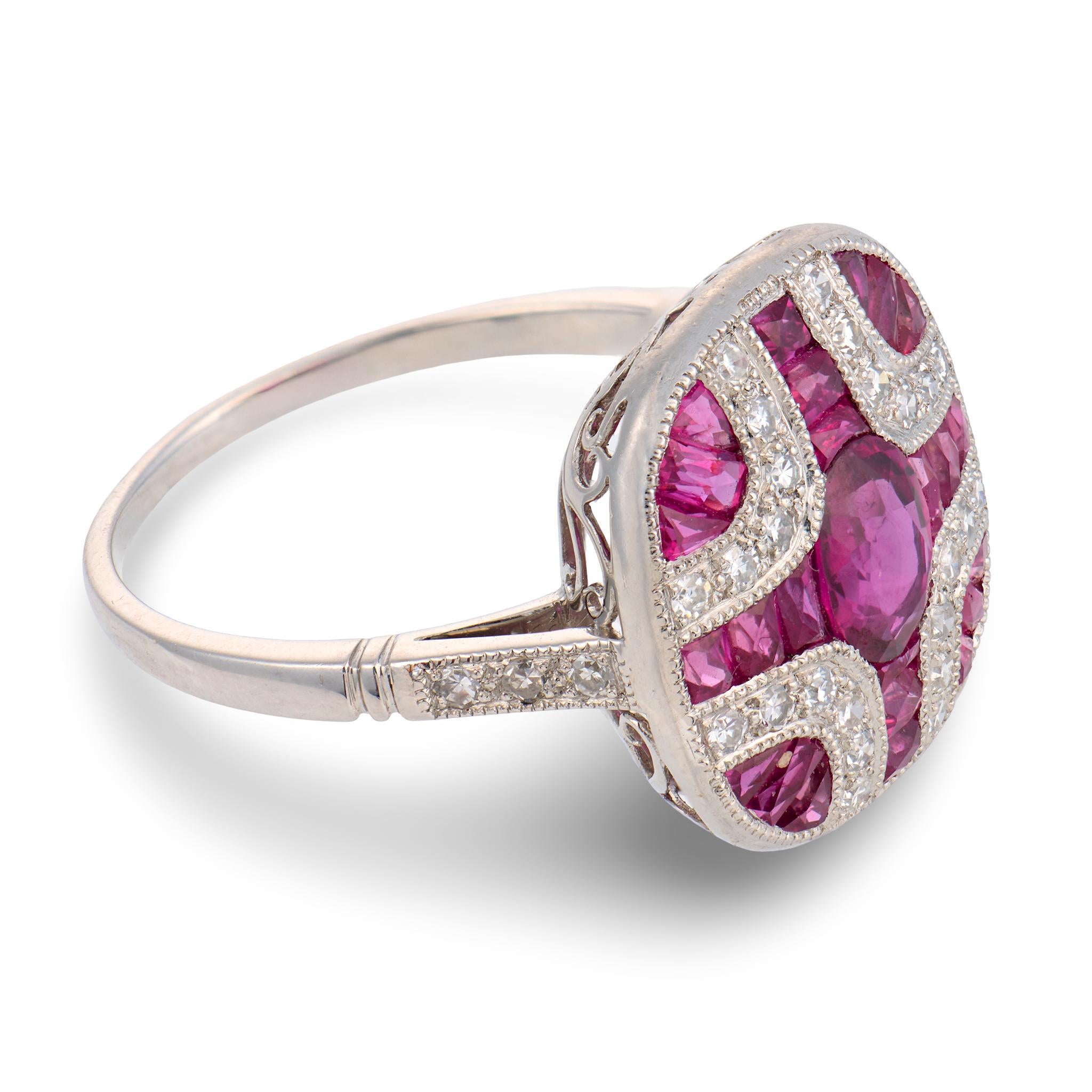 Retro Platinum Ruby & Diamond Ring