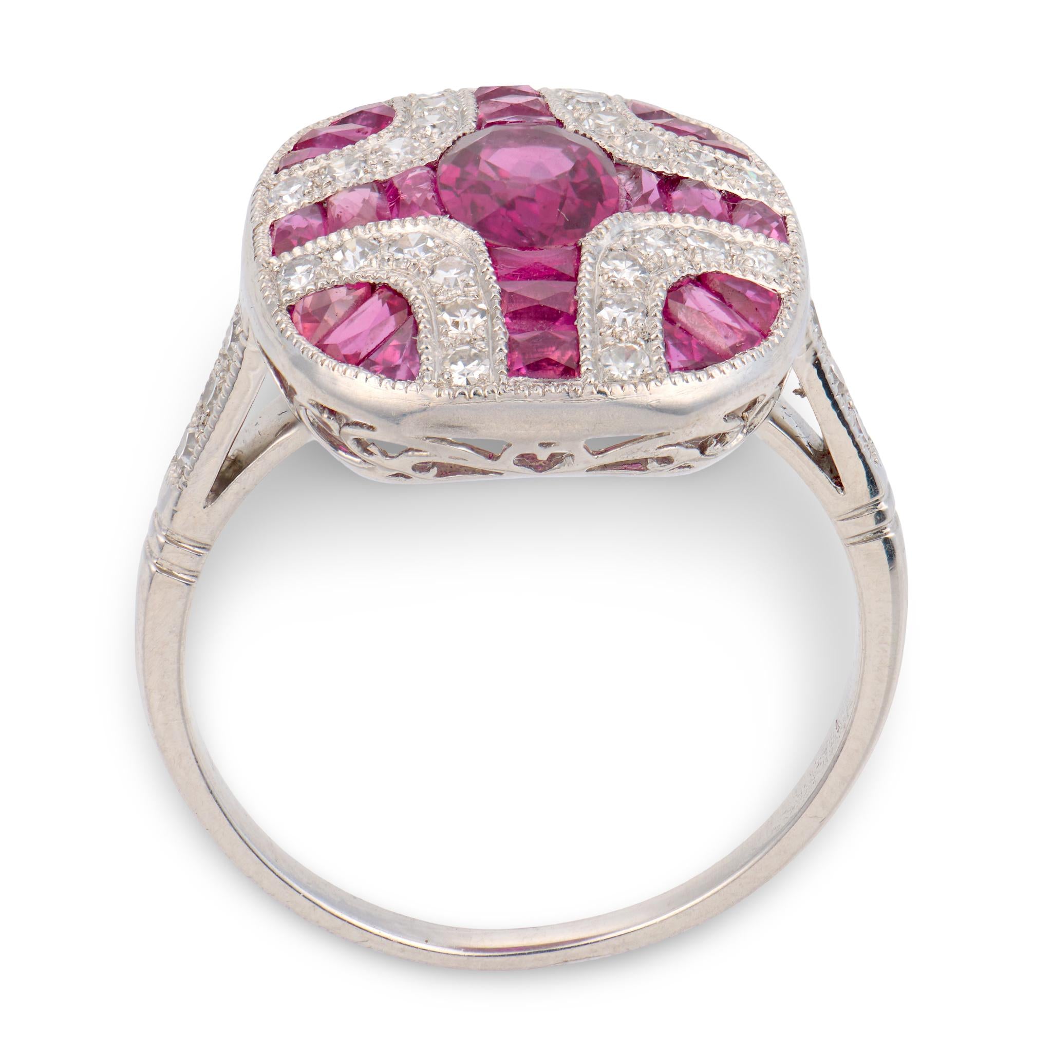 Retro Platinum Ruby & Diamond Ring
