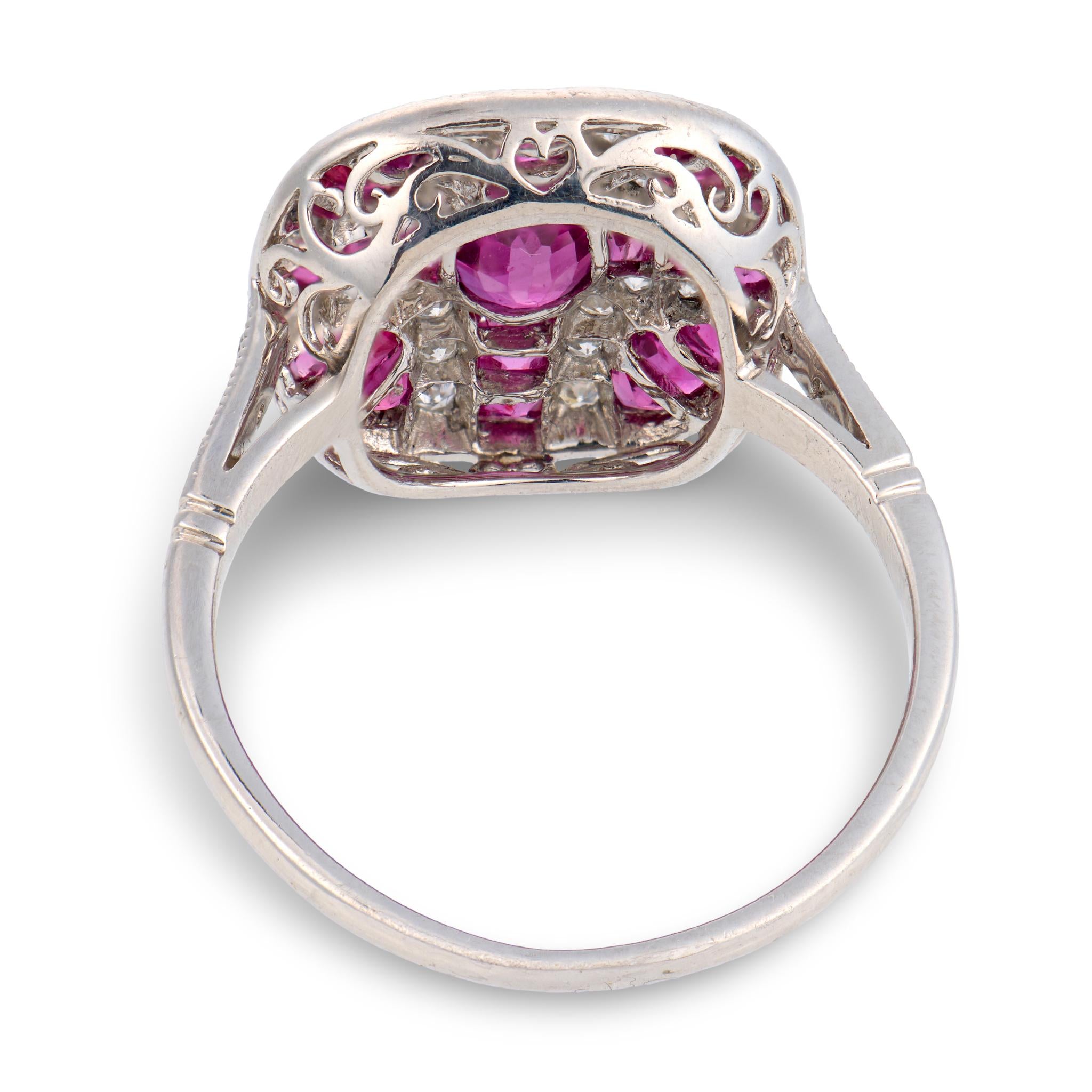 Retro Platinum Ruby & Diamond Ring