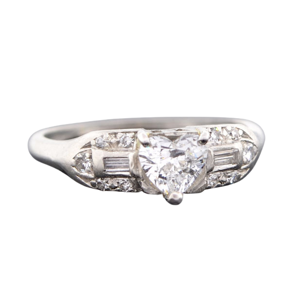 Retro Platinum & Heart Shaped Diamond Engagement Ring 0.50ct