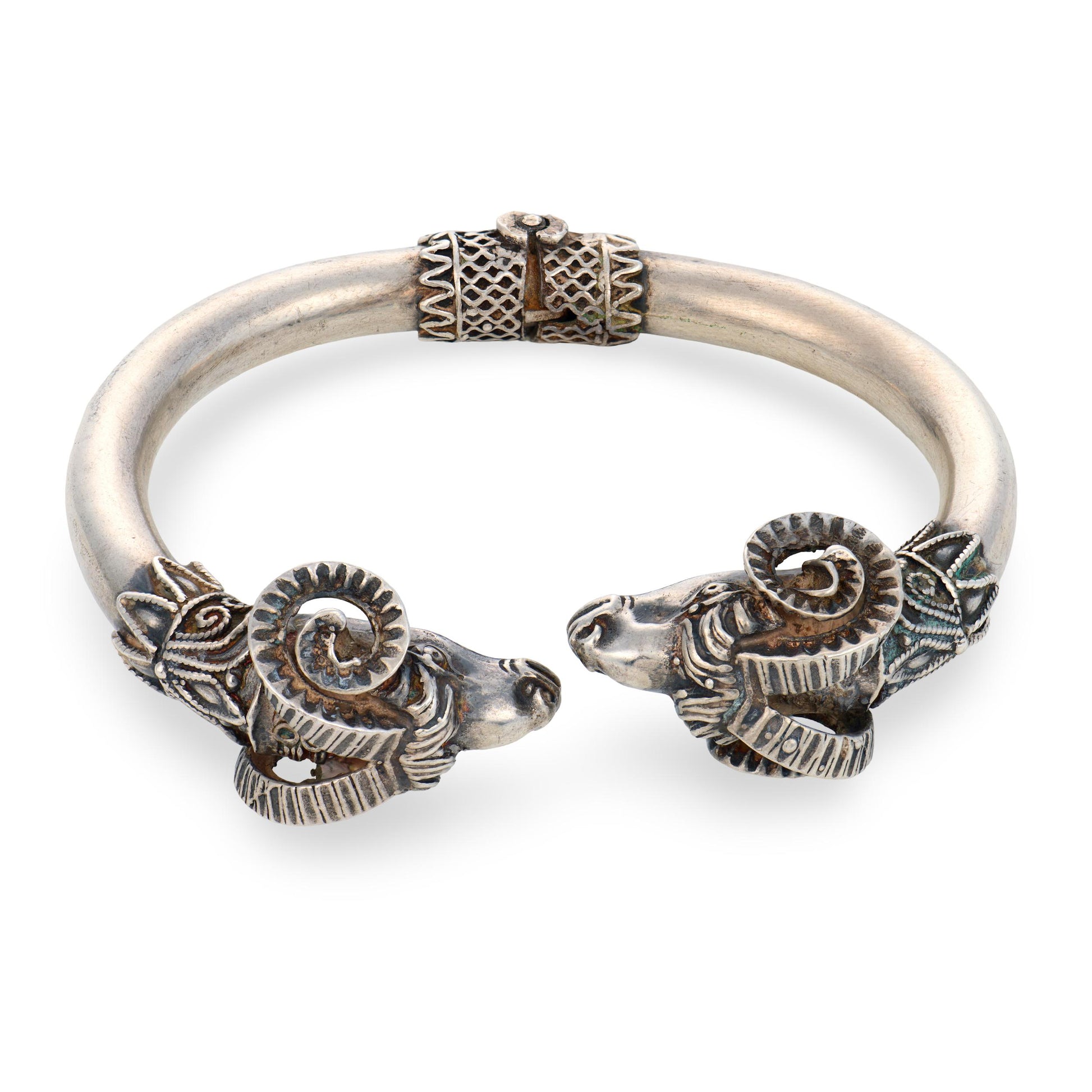 Retro Sterling Silver Ram's Head-Motif Bangle
